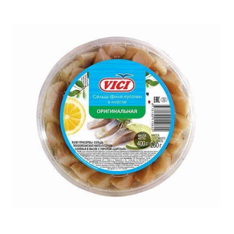 Кусочки филе сельди в масле оригинальная Vici 400г